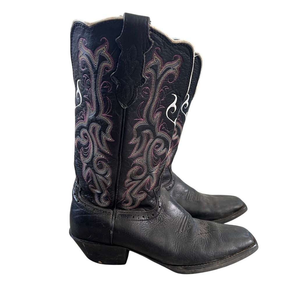 Justin Stampede Western Womens Cowgirl Black Pink Boots Square L2554, Sz 9B 12"